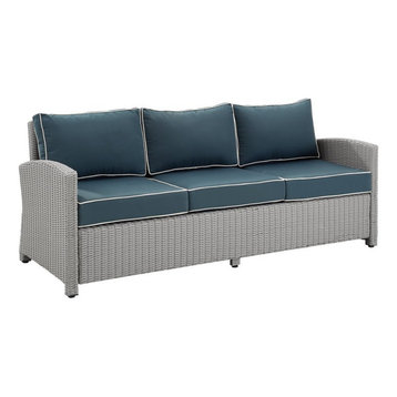 Crosley Furniture Bradenton Fabric and Wicker Outdoor Sofa in Navy/Gray