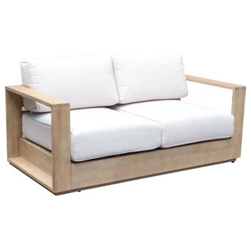 Pangea Home Harbor Two Seater Modern Acacia Wood Sofa in Beige Finish