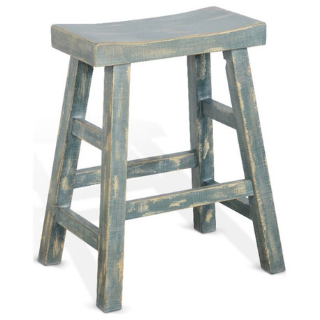 Sunny Designs Marina 24" Mahogany Wood Saddle Seat Stool in Sea Grass Green