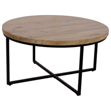 Ames Solid Wood Modern 36 Round Coffee Table in Natural and Black