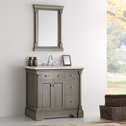 37 inch Antique Silver Bathroom Vanity with Mirror Carrera Marble Top - Bathroom Vanities And Sink Consoles