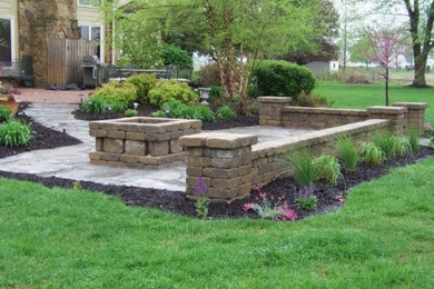 Photo of a large backyard patio in Indianapolis with natural stone pavers and no cover.