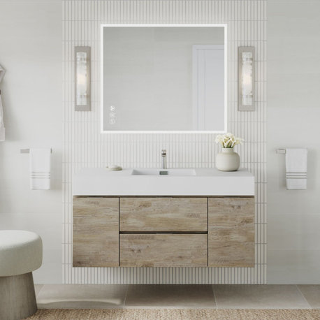 Bliss Bath Vanity, Natural Wood, 48", Single Sink, Wall Mount