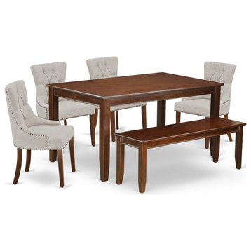 East West Furniture Dudley 6-piece Wood Dining Set in Mahogany/Doeskin