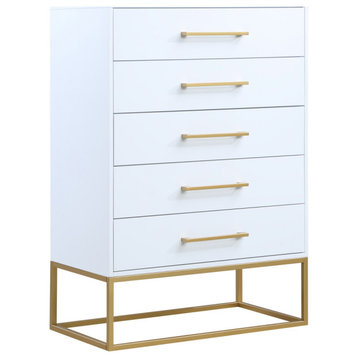 Maxine Wood Chest With Durable Brushed Gold Metal Base, Rich White Finish