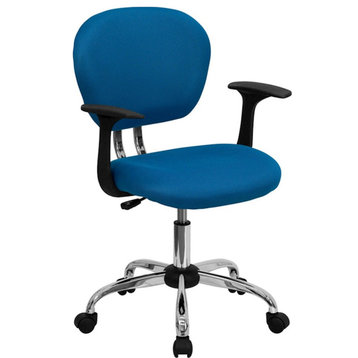 Mid-Back Turquoise Mesh Padded Swivel Task Office Chair, Chrome Base and Arms