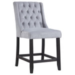 Best Master Furniture - Newport Upholstered Bar Chairs With Tufted Back, Set of 2, Gray - Sleek, comfortable and stylish. The Newport bar chairs features a cushioned seat with a detailed tufted back frame. These bar chairs can be used for your kitchen counter or game room. It is upholstered in velour fabric in a solid print. Medium firm seating.
