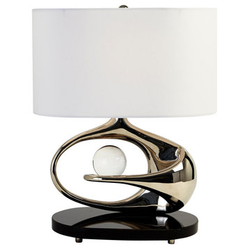 Luxe Modern Silver Ring Crystal Ball Table Lamp Orbit White Marble Oval Open