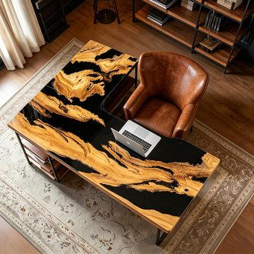 Olive Wood & Black Resin L‑Desk – Sculptural, Durable, Executive