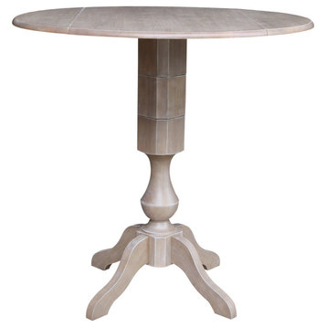 Dining Table, Elegant Pedestal Base & Drop Leaf Top, Washed Gray Taupe, 42.3" H