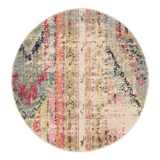 Unique Multi-Blue Geometric Pattern Area Rug, Polypropylene, 8' X 8 ...