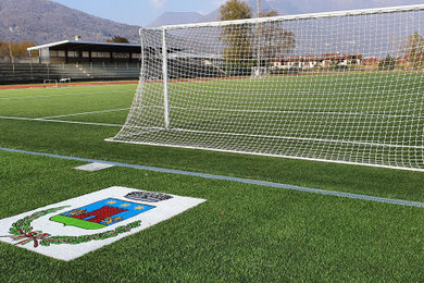Soccer pitch with club logo