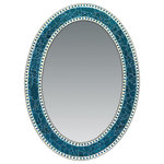 DecorShore - Decorative Glass Mosaic Wall Mirror/Vanity Mirror in Jewel Tone, 32.5x24.5", Turquoise - DecorShore Exclusive Design...You won't find these unique mirrors anywhere else! Our artisan crafted, bespoke hanging wall mirror is the ultimate decorative accent. With transitional style appeal & design, our oval wall mirrors make the perfect accent pieces for your French Country, Cottage Chic, Modern Farmhouse, or Boho Chic, Andalusian, Moroccan, Italianate, & Eclectic decorating styles. Our 32.5" x 24.5" oval framed mirror in black is perfect for making a statement within ornate decor motifs; like Old Hollywood Glam, Victorian, Parisian, Italianate & French Country. Our Turquoise oval framed mirror carries all the depth of the ocean with the shine of a precious gemstone....a perfect fit for nautical and coastal room decor, the pop of color your cottage decor craves, or a centerpiece in your eclectic, bohemian pad. DecorShore Fired Gold, our Signature style, blends sultry shades of golden champagne, burgundy, sapphire and amethyst into the look of the cross section of a rare geode. Perfect for Italianate, French Country, Persian, Moroccan, Andalusian other and Global inspired decorating themes. Durable wood frame construction ensures this unique 24 inch round wall mirror reflects the beauty of your home decor for years to come. Crackled Glass Mosaic Tiles are hand laid for an authentic look that cannot be replicated. Although these are the perfect accent mirrors for use in large spaces, make no mistake, our artisan mirror is perfectly capable of making a design statement all its' own in any area. Wall mirrors are usually just that...wall mirrors. We pride ourselves on designing functional pieces of art with unique style & hard-to-find interior colors. The jewel-tone mosaic frame is accented with delicate colored glass beads. Use in the living room, bedroom, bathroom, foyer and entryway. Also works very well as a powder room mirror, a dorm room mirror, or as a stairway mirror or gallery wall accent mirror.