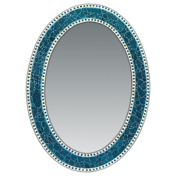Decorative Glass Mosaic Wall Mirror/Vanity Mirror in Jewel Tone, 32.5x24.5", Turquoise
