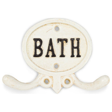 Oval Bath Double Hook Painted Antiqued White Distressed Cast Iron