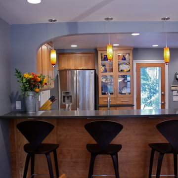Warm Contemporary Kitchen Remodel | Natural Wood Cabinets & Modern Gray Palette