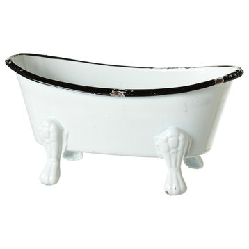 Black and White Bathtub Enamelware Soap or Scrubby Holder 5.5 Inches