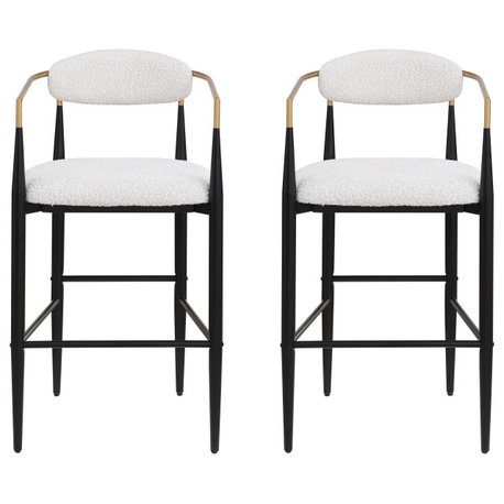 Camas Modern Fabric Upholstered Iron 30" Barstools, Set of 2, Beige