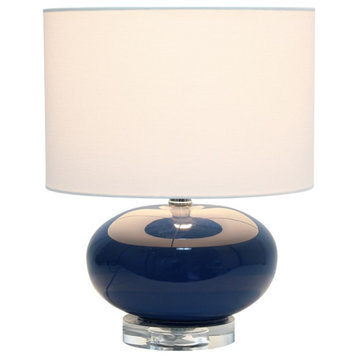 Elegant Designs 15.25" Ceramic Egg Table Lamp with White Fabric Shade Blue