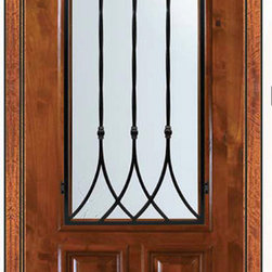 Prehung Single Door 96 Wood Alder Warwick 2/3 Lite Wrought Iron - Front Doors