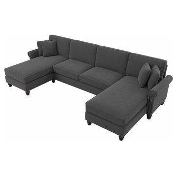 Coventry 131W Sectional with Double Chaise in Charcoal Gray Herringbone Fabric
