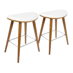 LumiSource - Saddle Counter Stools, Set of 2, Walnut and White - Bar Stools and Counter Stools