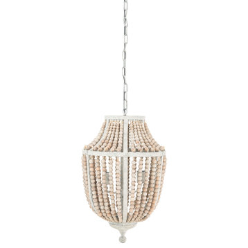 Metal Chandelier With Wood Beads, White