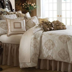 AICO Furniture - Cameo Cream Crest 13-pc King Bedding Set - MABCS-KS13-CAMEO-CRM - Bedroom Products