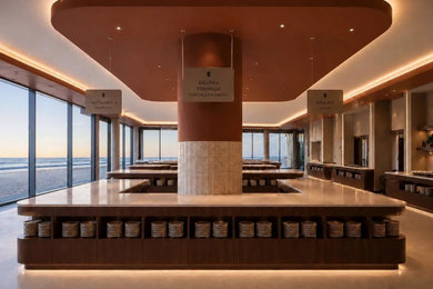Isola buffet per hotel in marmo e legno