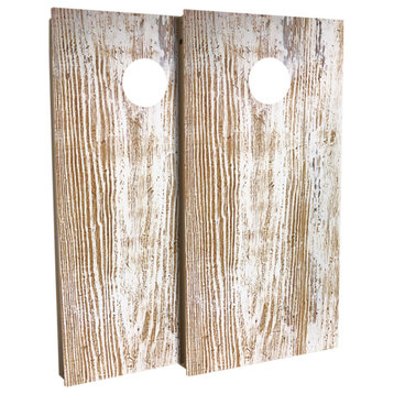 Country Living Rustic White Faded Cornhole Board Set, Includes 8 Bags