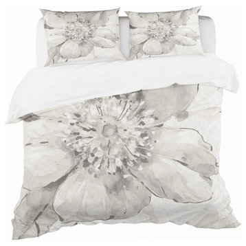 indigold Gray Peonies Iii Cottage Duvet Cover Set, King