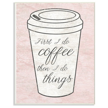 First Coffee Then Things Dusty Rose Pink Marble Wall Plaque Art, 10"x15"