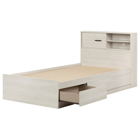 Storage Bed and Bookcase Headboard Set White Fynn South Shore