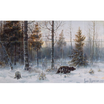 Tile Mural Landscape winter forest snow bear Backsplash 6" Ceramic Glossy