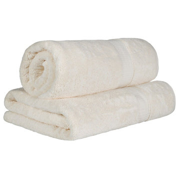 Luxury Solid Soft Hand Bath Bathroom Towel Set, 2 Piece Bath Sheet, Cream