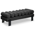 Meridian Furniture - Akeela Linen Textured Fabric Upholstered Bench, Black - Revitalize your seating area with this stunning black Akeela linen textured fabric bench featuring a rolled cushion top. Upholstered in rich black linen textured fabric, this bench delivers both comfort and sophistication and features matte black metal legs to provide sturdy support while adding a modern touch to its art deco design. An ideal addition to an entryway, bedroom, or living room, the bench redefines your space with timeless charm.