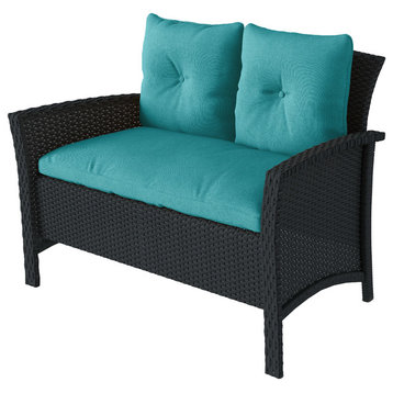 Cascade Wicker Rattan Patio Set With Turquoise Cushions 4pc