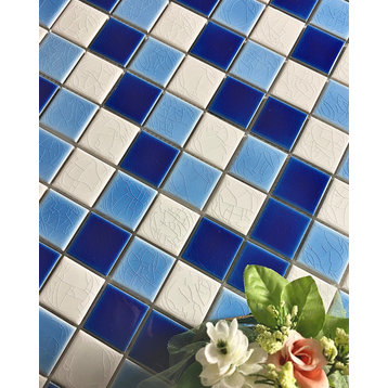 Monet 2 in x 2 in Porcelain Square Mosaic in Blue White Blend