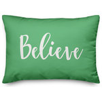 Designs Direct Creative Group - Believe, Light Green 14x20 Lumbar Pillow - Decorate for Christmas with this holiday-themed pillow. Digitally printed on demand, this  design displays vibrant colors. The result is a beautiful accent piece that will make you the envy of the neighborhood this winter season.