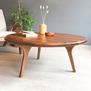 Sidney Round Coffee Table in Solid Walnut Wood | Mid-Century Modern Design