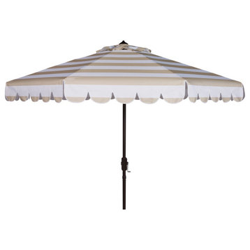 Safavieh Outdoor Vienna 11ft Round Crank Umbrella Beige Stripe