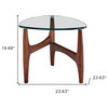 20" Clear Glass and Walnut Triangular End Table