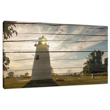 Faux Rustic Reclaimed Wood Turkey Point Lighthouse Canvas Prints, 12" X 16"
