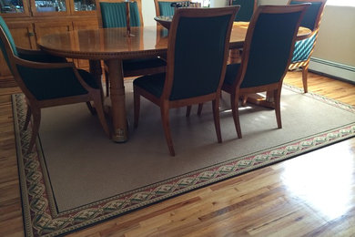Kitchen/dining room combo - mid-sized transitional medium tone wood floor kitchen/dining room combo idea in New York with beige walls and no fireplace