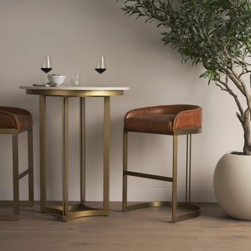 Hollyfield Brown Leather Seat with Gold Metal Frame Bar Stool