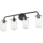 Z-Lite - Z-Lite 471-4V-MB Delaney 4 Light Vanity in Matte Black - This four-light bath light offers a dynamic look that frames a master or guest bath vanity in style. Delicate clear glass shades join an industrial themed frame and mount with a cool matte black finish.