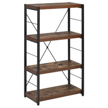 43" Brown And Black Metal Three Tier Etagere Bookcase