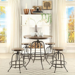 5429-36RD INDUSTRIAL 5PC METAL ROUND COUNTER HEIGHT DINING SET STOOLS - Dining Sets