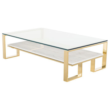 Tierra Gold Glass Top Coffee Table, White