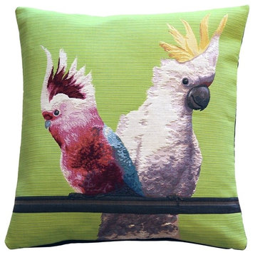 Pillow Decor - Cockatiel Birds Green Tapestry Throw Pillow